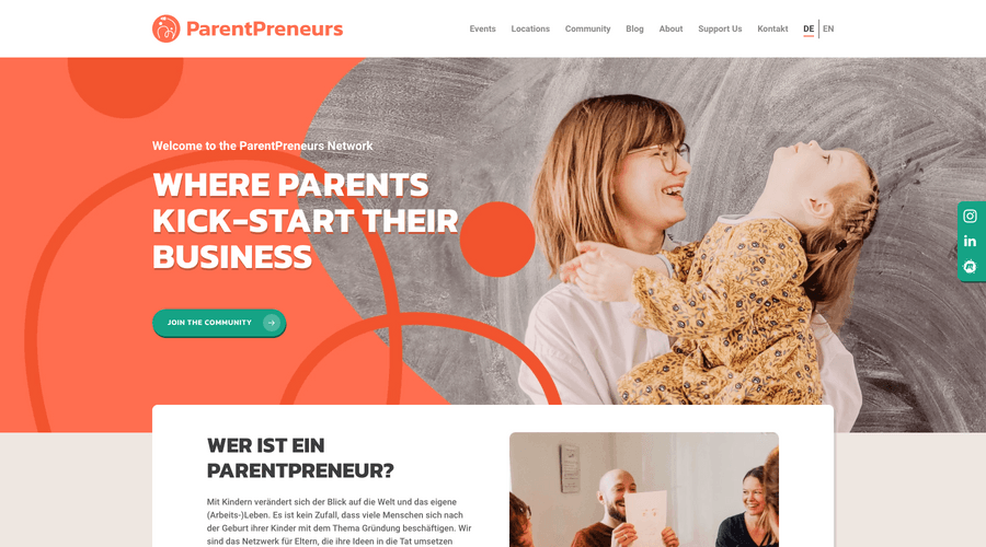 Webdesign der Website parentpreneurs.net